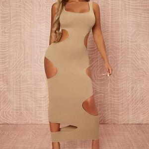 SHEIN Tan Backless Cut-Out Dress
